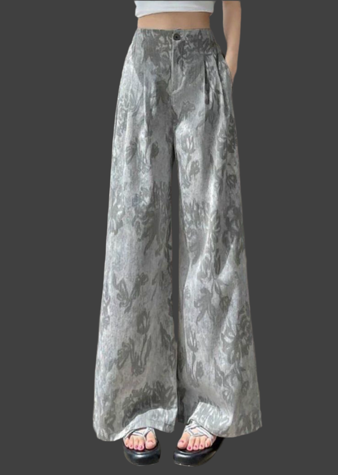 Pantalón estampado de pierna ancha con pinzas