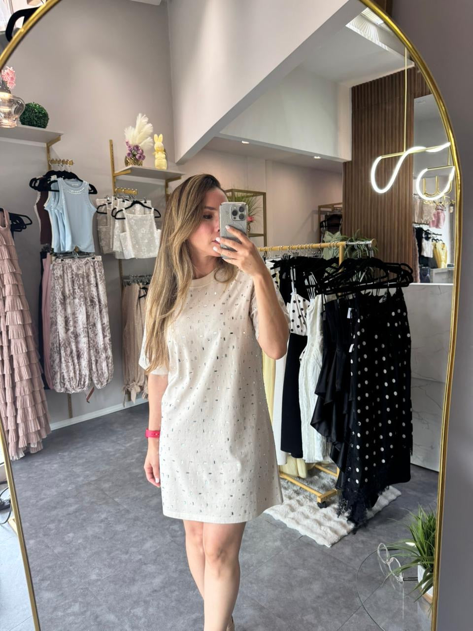 VESTIDO PLAYERA CON BRILLOS