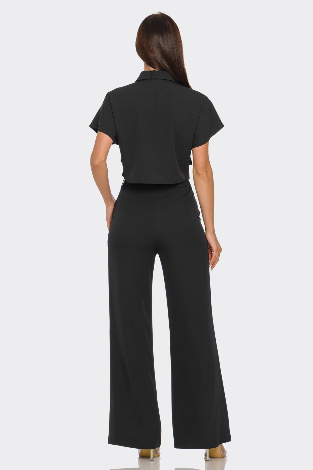 Set de blusa crop top de botones con pantalón de vestir