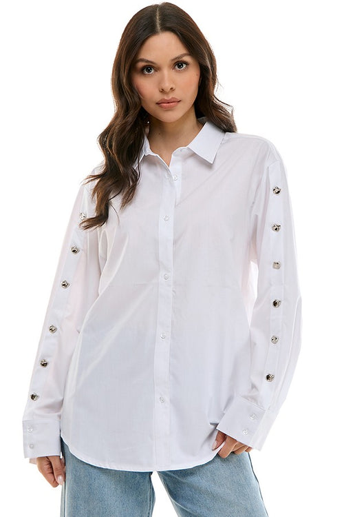 Blusa blanca de botones con corset