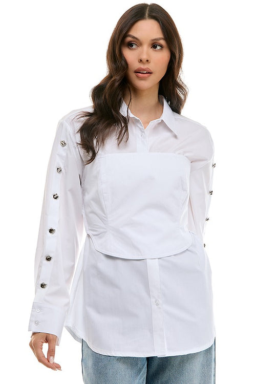 Blusa blanca de botones con corset