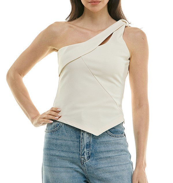 TOP ASIMETRICO DE UN HOMBRO TIPO CORSET BEIGE