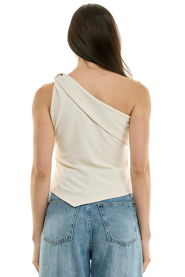 TOP ASIMETRICO DE UN HOMBRO TIPO CORSET BEIGE