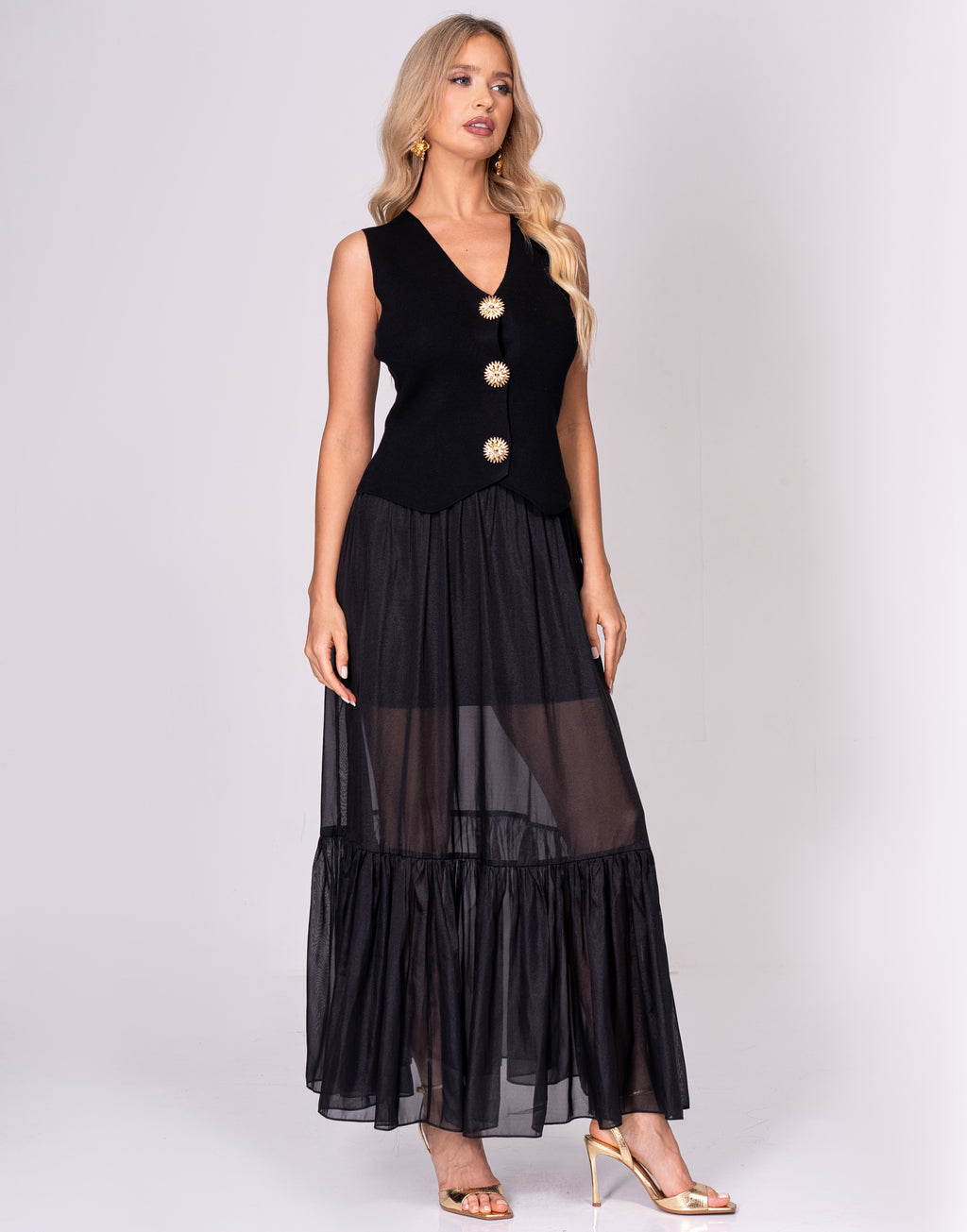 SET DE FALDA LARGA CON TOP TEJIDO