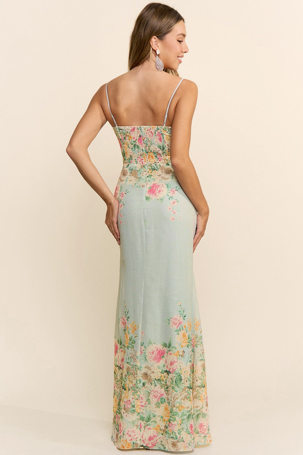 VESTIDO CON CORSET MENTA CON FLORES