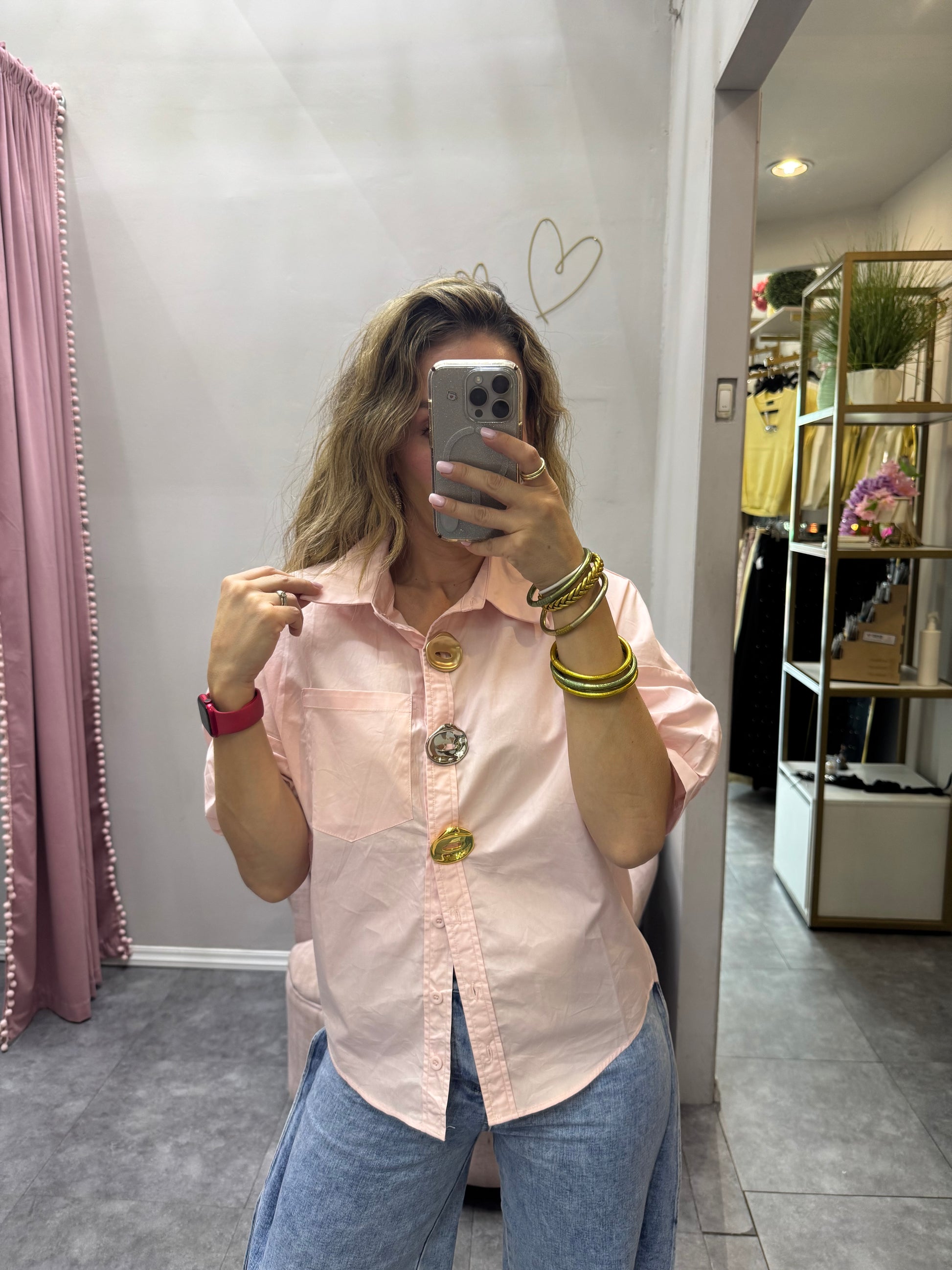 CAMISA CON BOTONES EN 3 TONOS ROSA