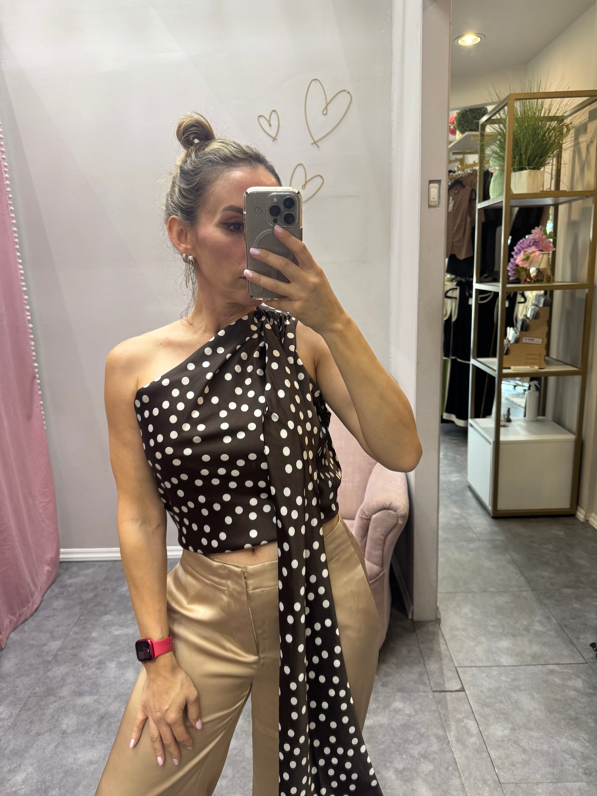 TOP DE SATIN POLKA DOT CAFÉ