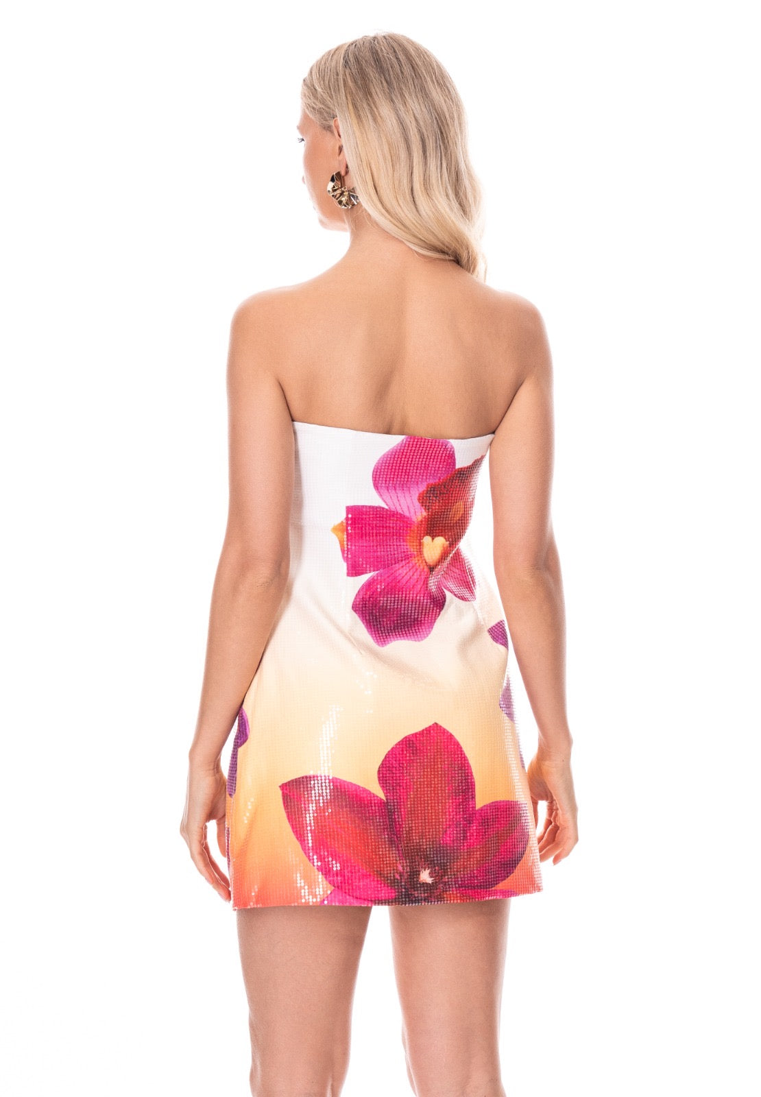 VESTIDO CORTO LENTEJUELA CON FLORES FIUSHA