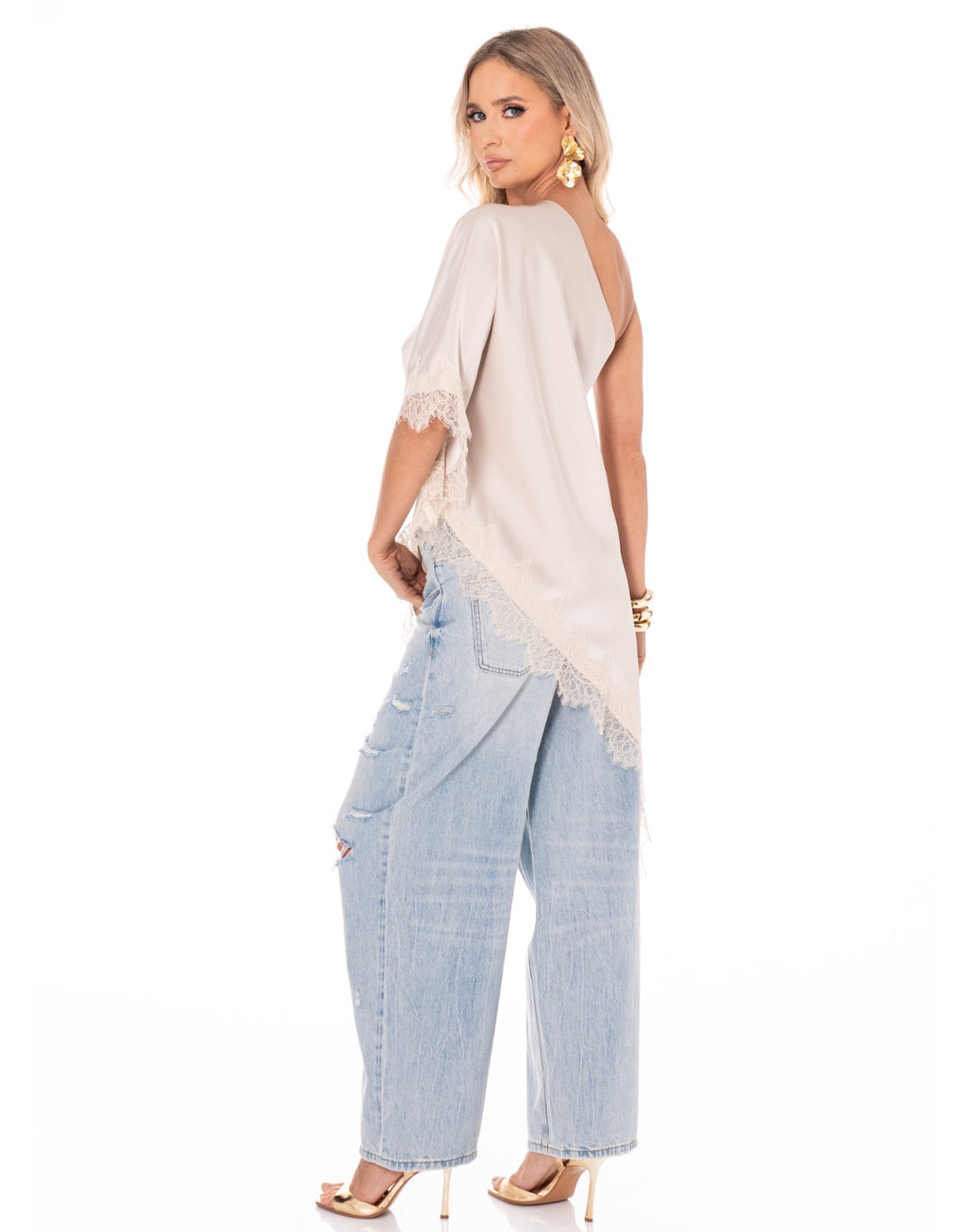 BLUSA SATIN UN HOMBRO LARGA