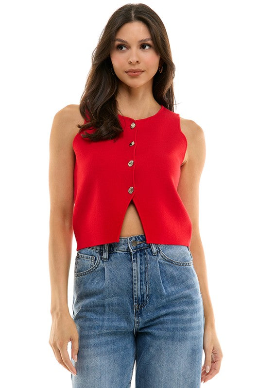 Blusa/Chaleco tejido con botones plateados
