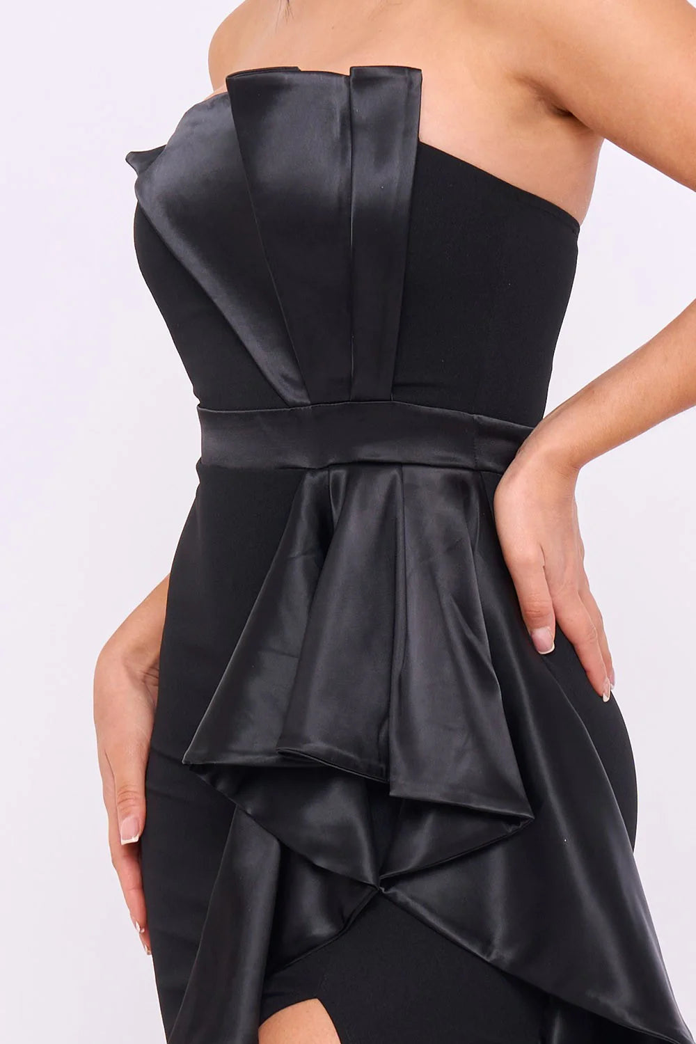 VESTIDO MIDI NEGRO CON ESCAROLA