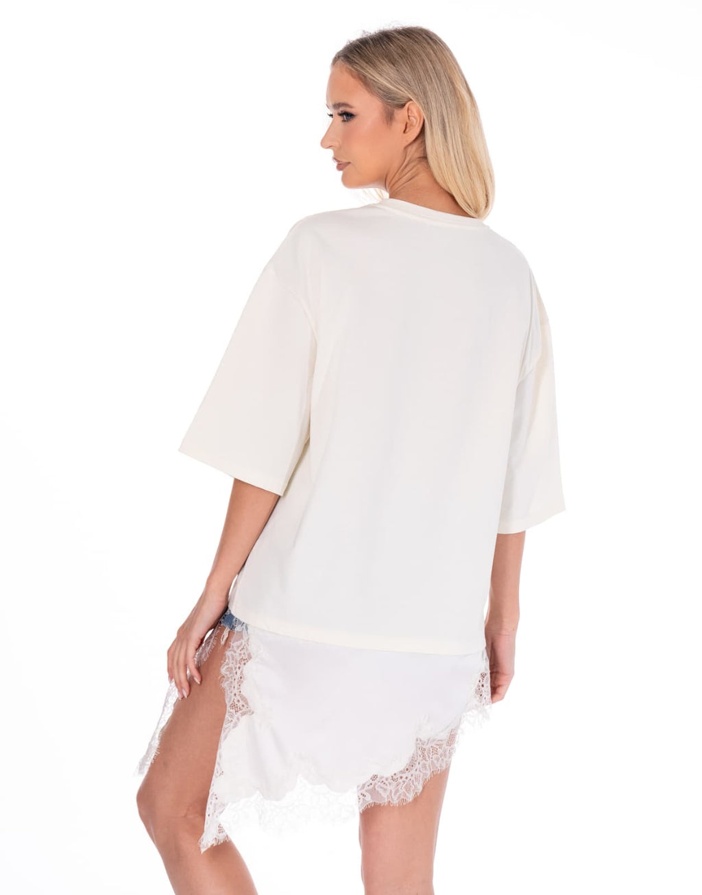 T-SHIRT CON SATIN Y ENCAJE