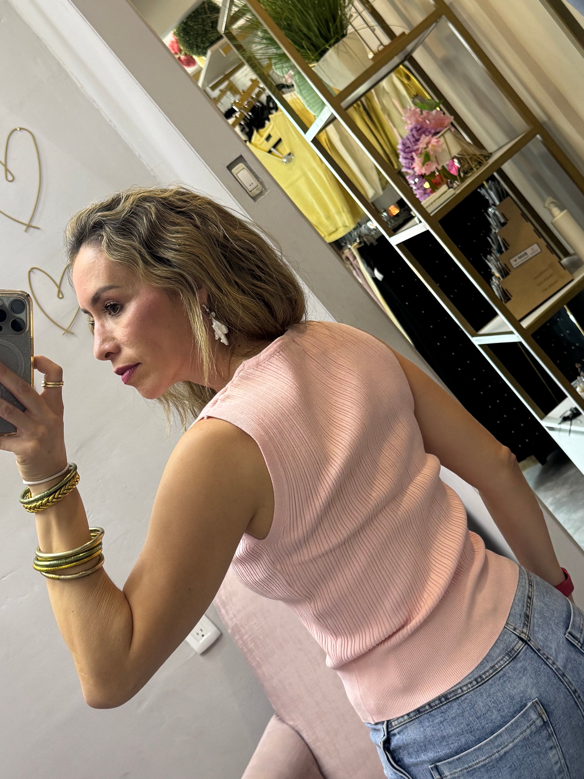 BLUSA DE PUNTO ROSA CON BOTON CORAZON