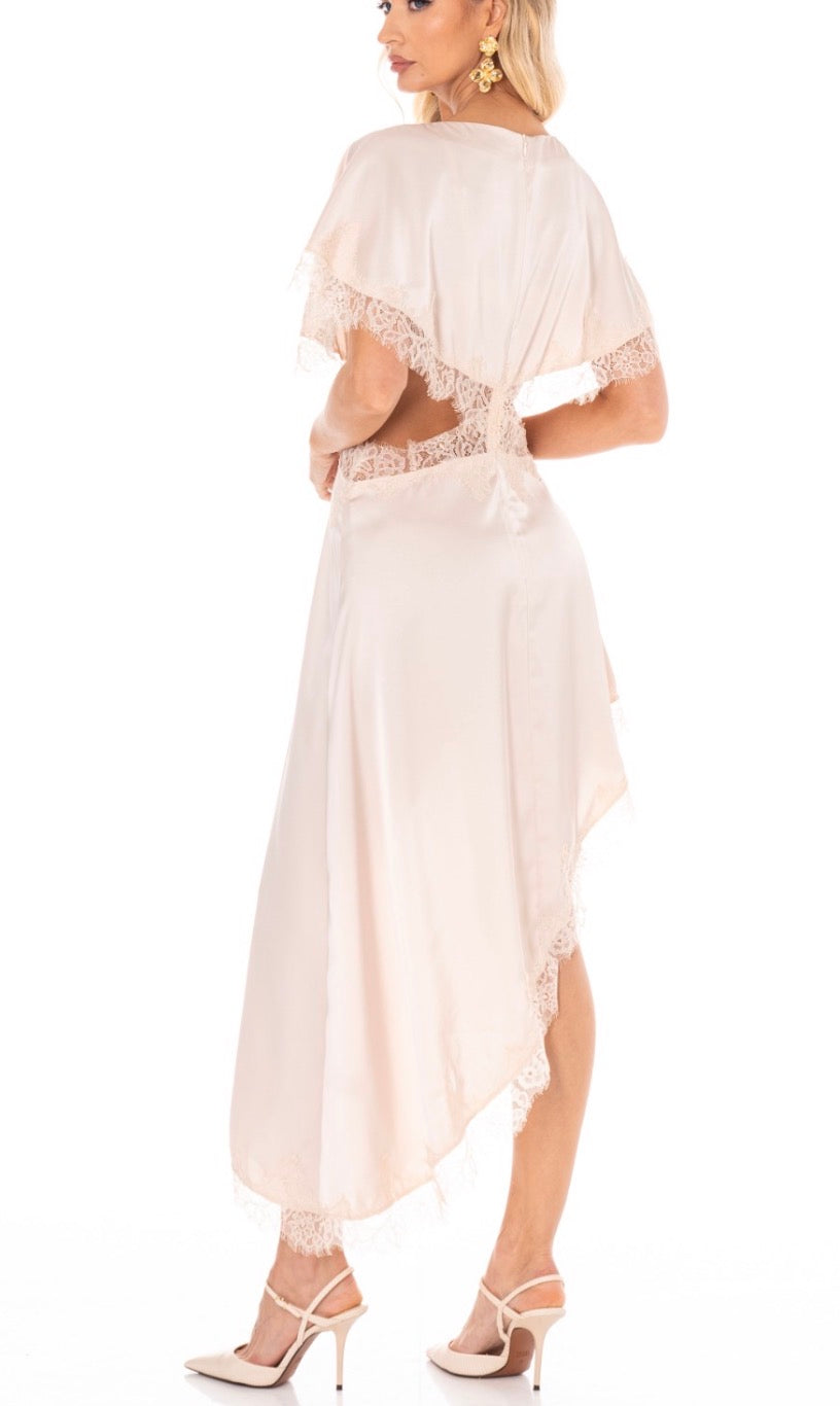 VESTIDO DE SATIN CON ENCAJE