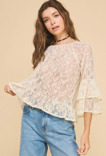 Blusa de encaje manga 3/4