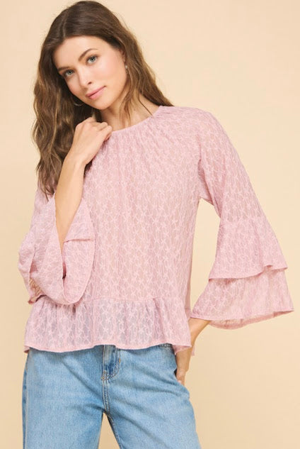 Blusa de encaje manga 3/4
