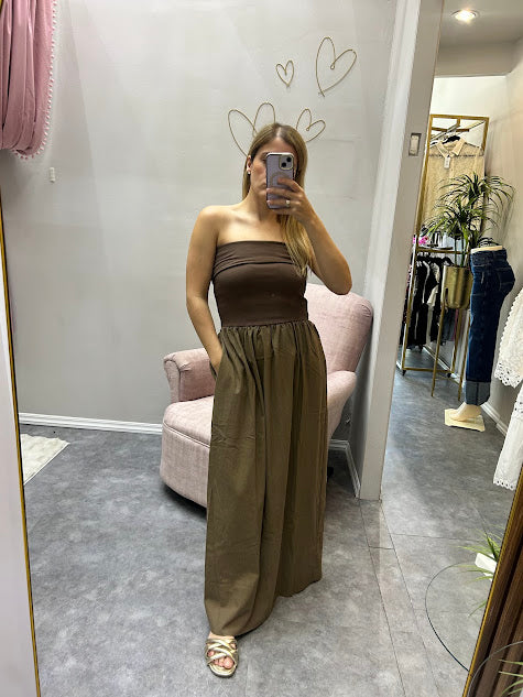 Vestido Straple café