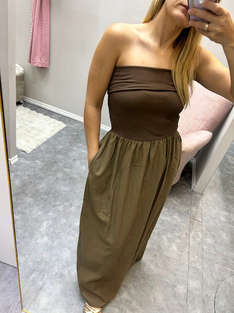 Vestido Straple café