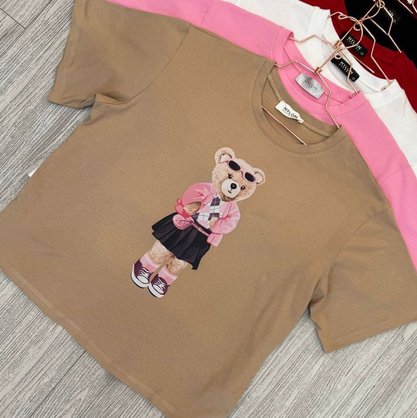 Playera de Oso bolsa rosa