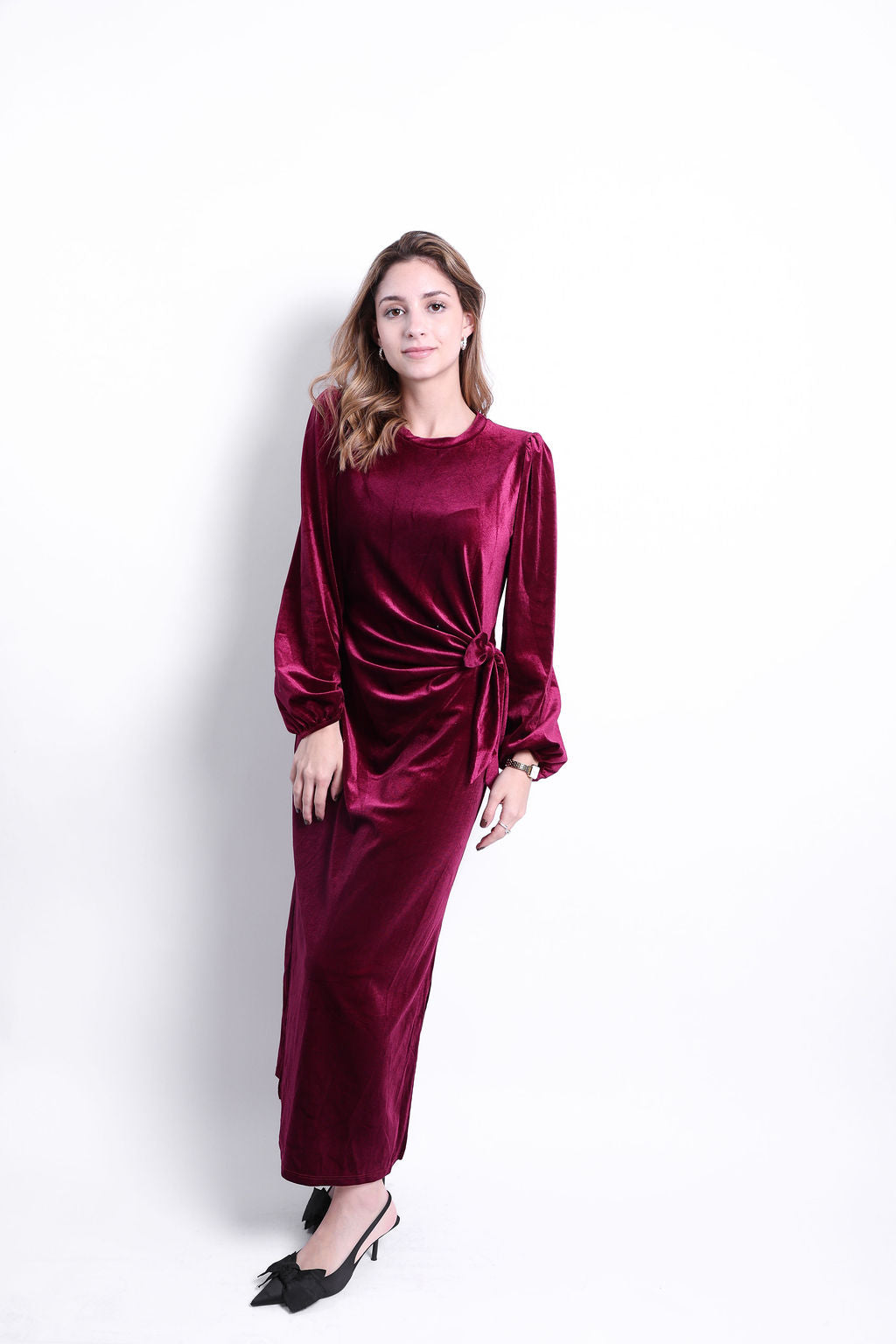 VESTIDO LARGO TERCIOPELO VINO