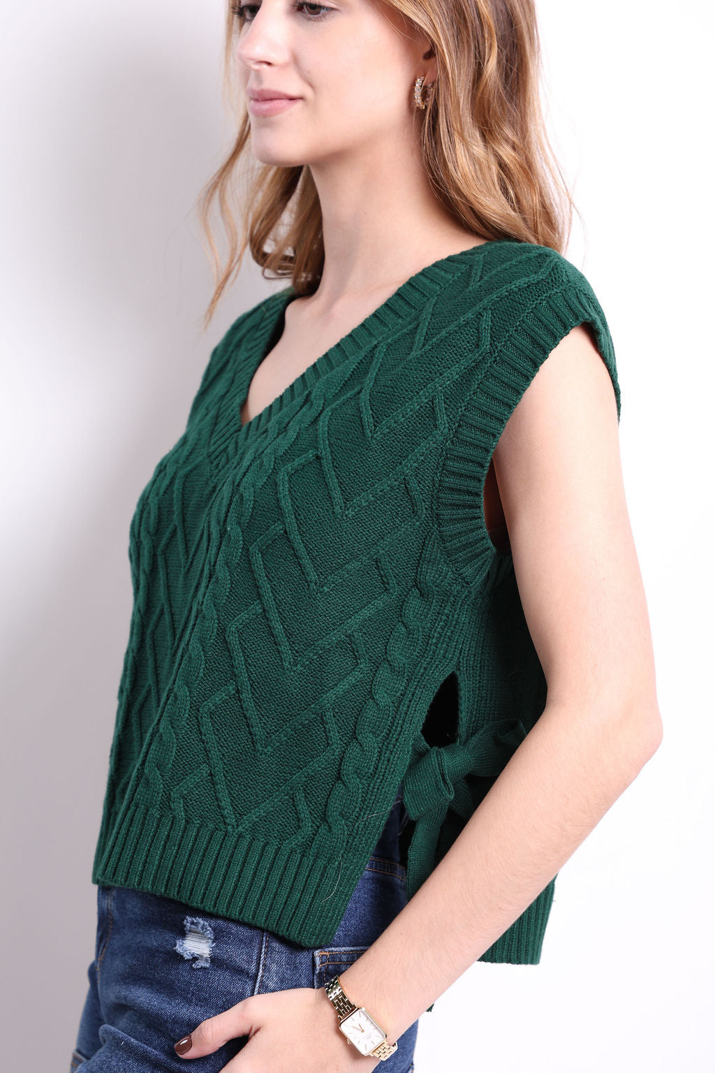 CHALECO VERDE TEJIDO