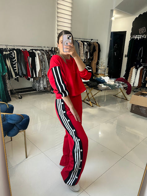 SET DE PANTS ROJO CON LINEA NEGRA